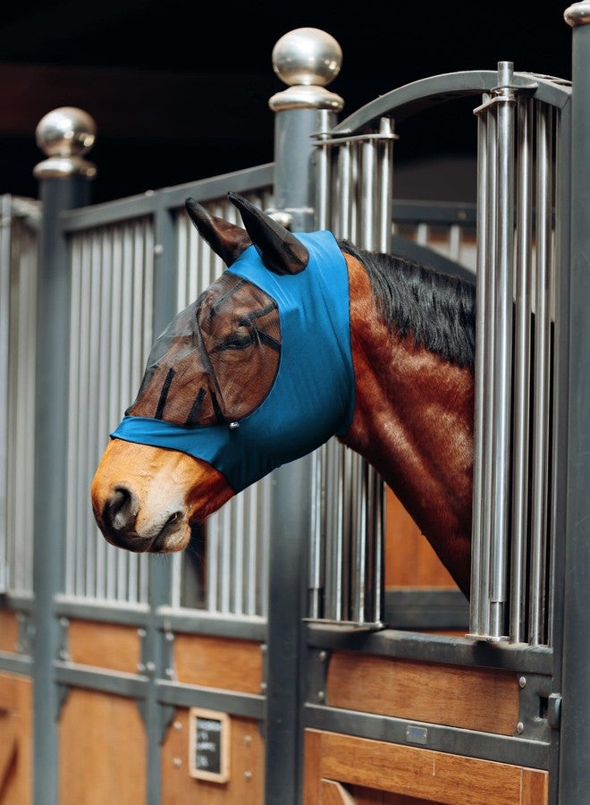 HORZE Soft Stretch Breathable Lycra Mesh Insect Fly Mask with Ear Protection - Blue - Horse - Image 3